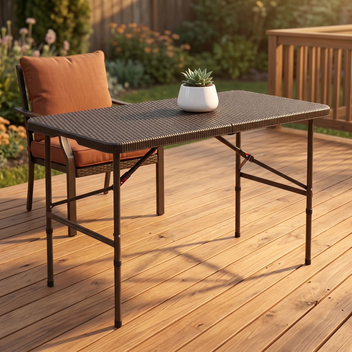 4ft Adjustable Height Patio Table, Outdoor Foldable Plastic Picnic Table, All-Weather Design