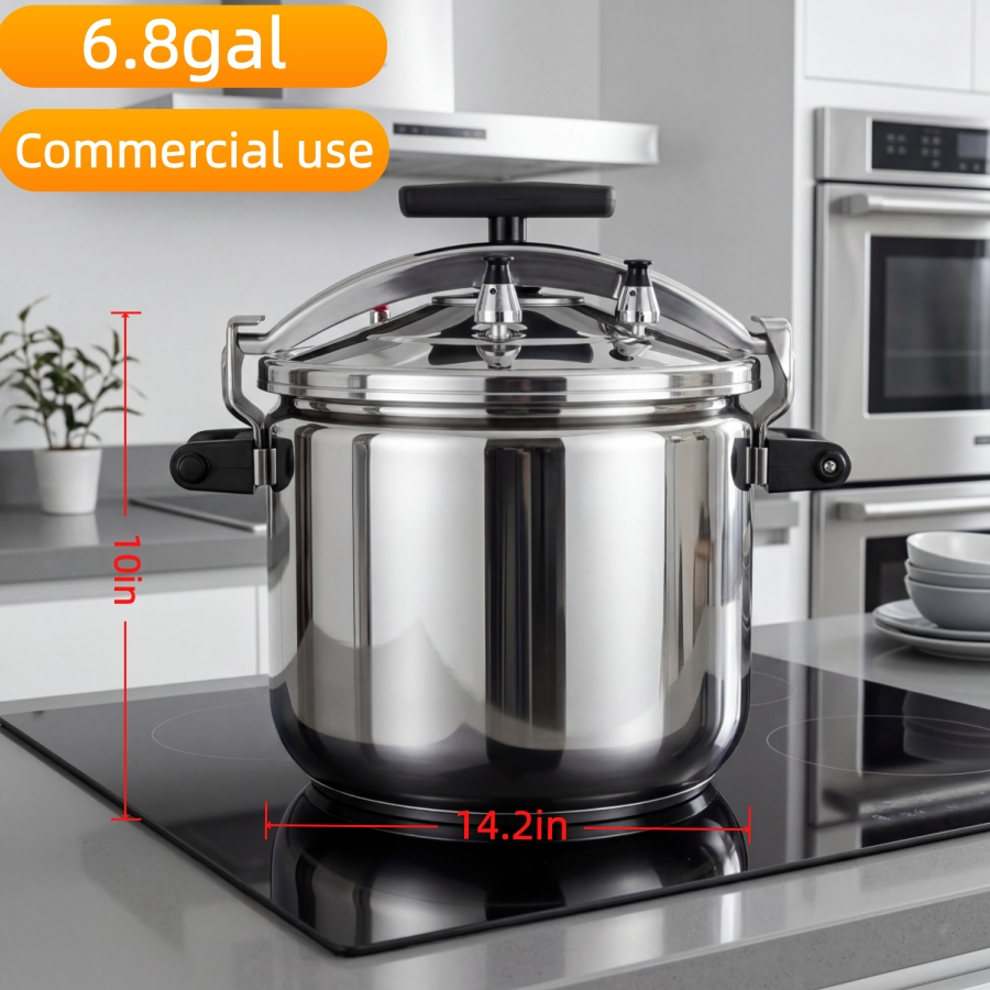 Commercial Giant Stainless Steel Pressure Cooker - 6.8gal Extra Large, Heavy Duty Induction Compatible, Gas Stovetop Pressure Canner For Large , Restaurant, Party Cooking