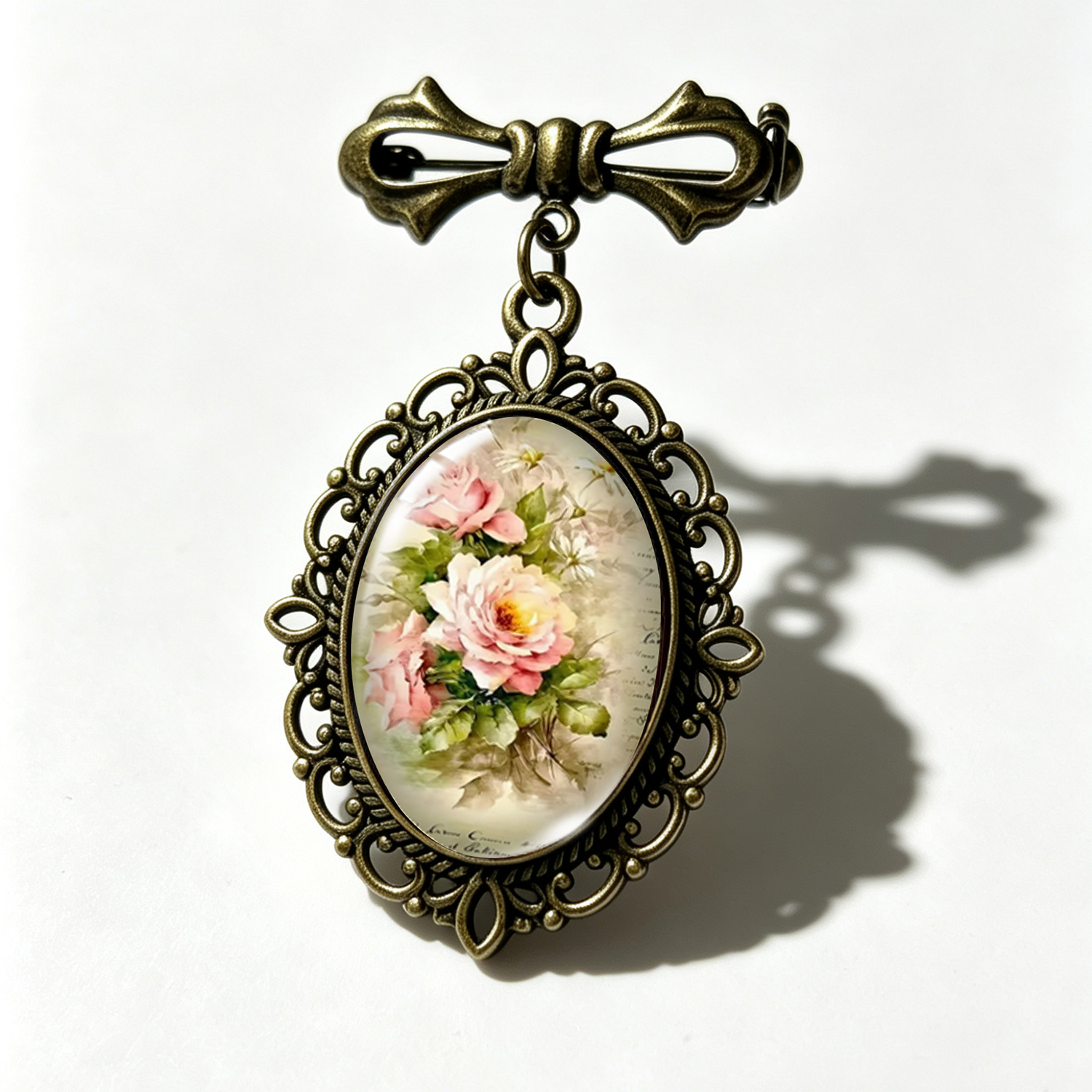 TEMU 1pc Fashion Style Old Letter Background Watercolor Floral Brooch, French Country Retro Floral Accessory Gift