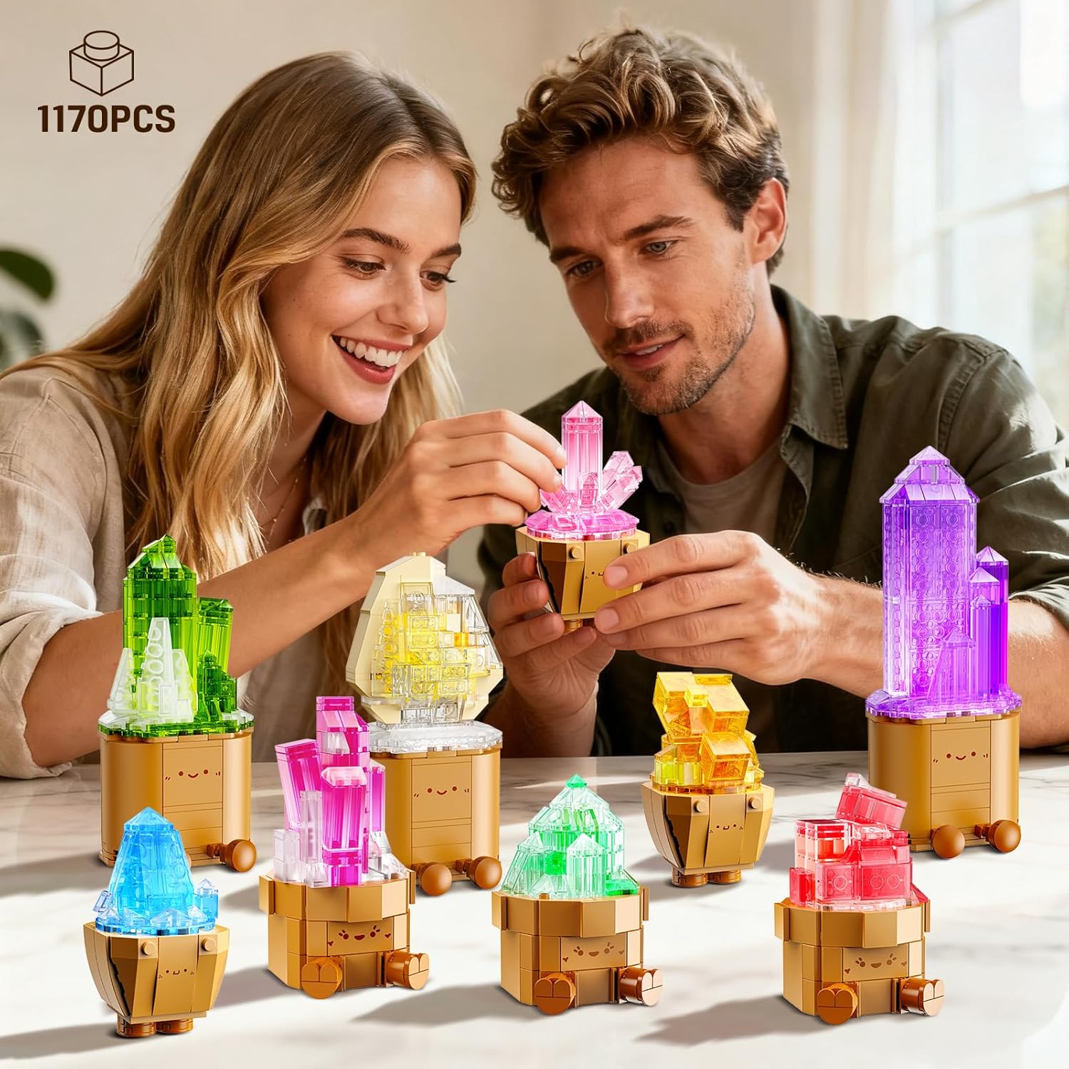 Image of 9pcs Easter Party Favor Mineral Mini Building Set, 1170pcs Crystals Flower Toy For Fillers Classroom Prizes, Birthday Gift Children's Day Gifts