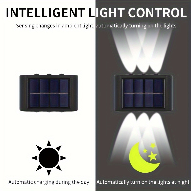 Luz Solar LED de Pared para Exteriores, 6 Cabezales con Selección de Color Cálido/Frío, Ideal para Jardines, Calles, Paisajes, Bodas, IP44, Decoración para Camping, Alimentación Solar, ≤36V, Batería de Níquel, Excluye Componentes Electrónicos o Placa Principal