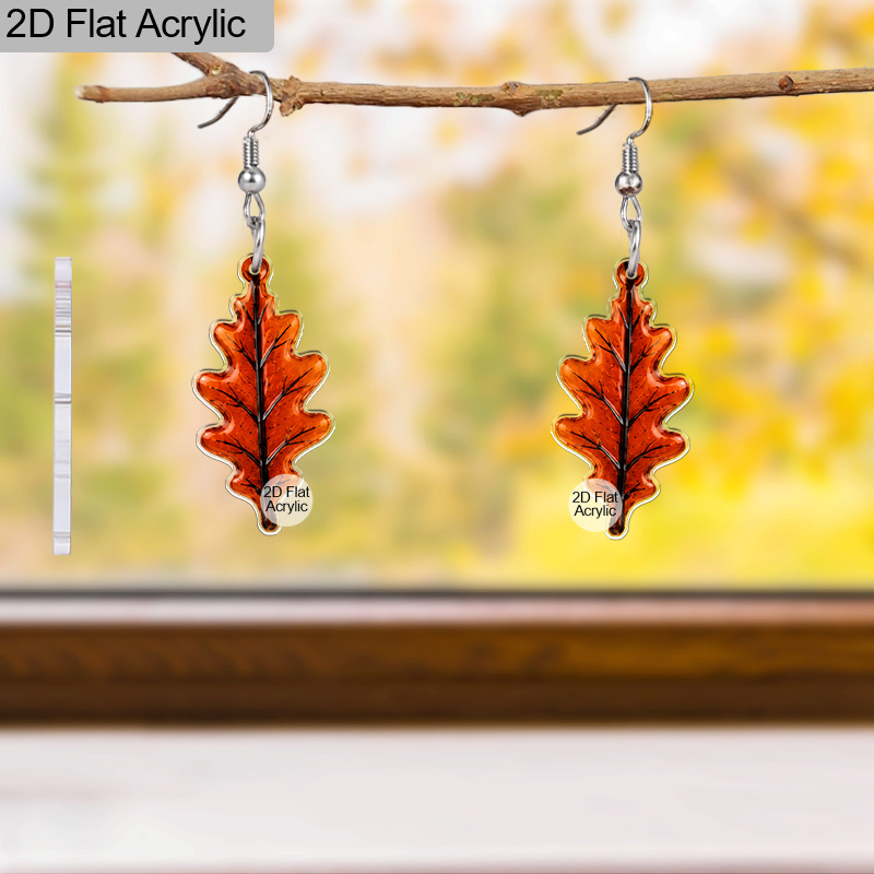 Autumn Orange Red Oak Leaf Acrylic Dangle Earrings