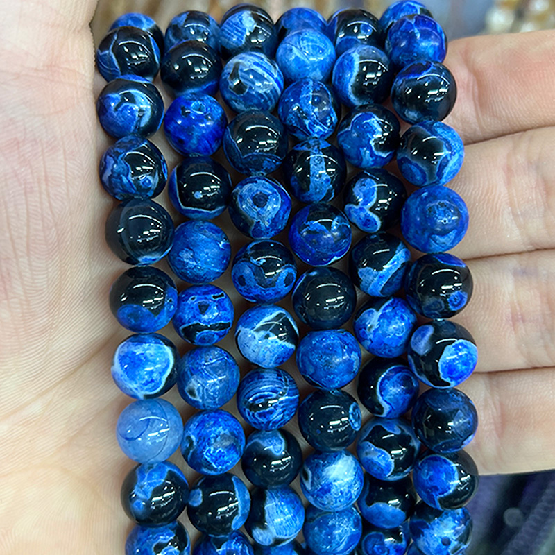 TEMU Cuentas de piedras naturales azul , ágatas de , gemas para hacer joyas, adornos para aretes de mujer, 15", por mayor 6/8/10 mm