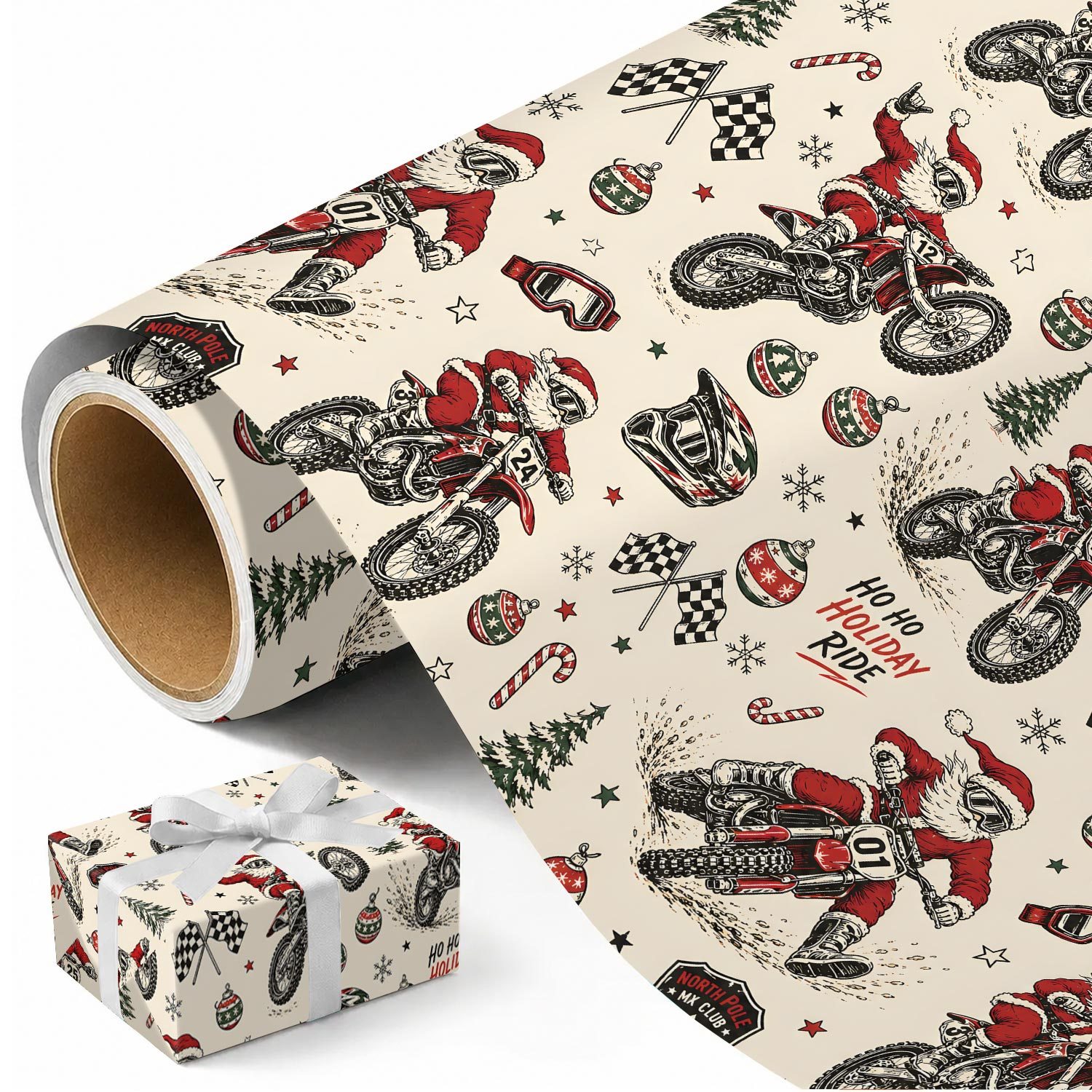 Image of Vintage Christmas Wrapping Paper Roll - 17.7 Inch X118 Inch, Gift Wrap With Santa Claus Design For Xmas Gifts, Making Party Decorations, And Diy Birthday Gifts