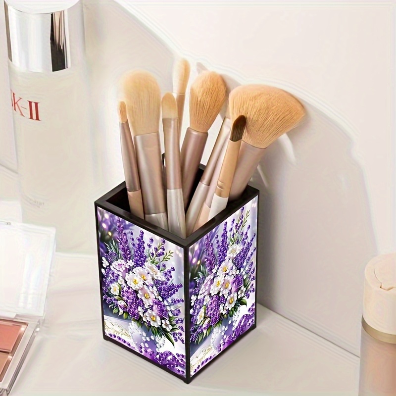 TEMU 1pc 4-sided Floral Pattern Diamond Painting Kit, Diy Crystal Art Decoration, Irregular Crystal Inlay Craft, Acrylic Pen Holder Storage Box,