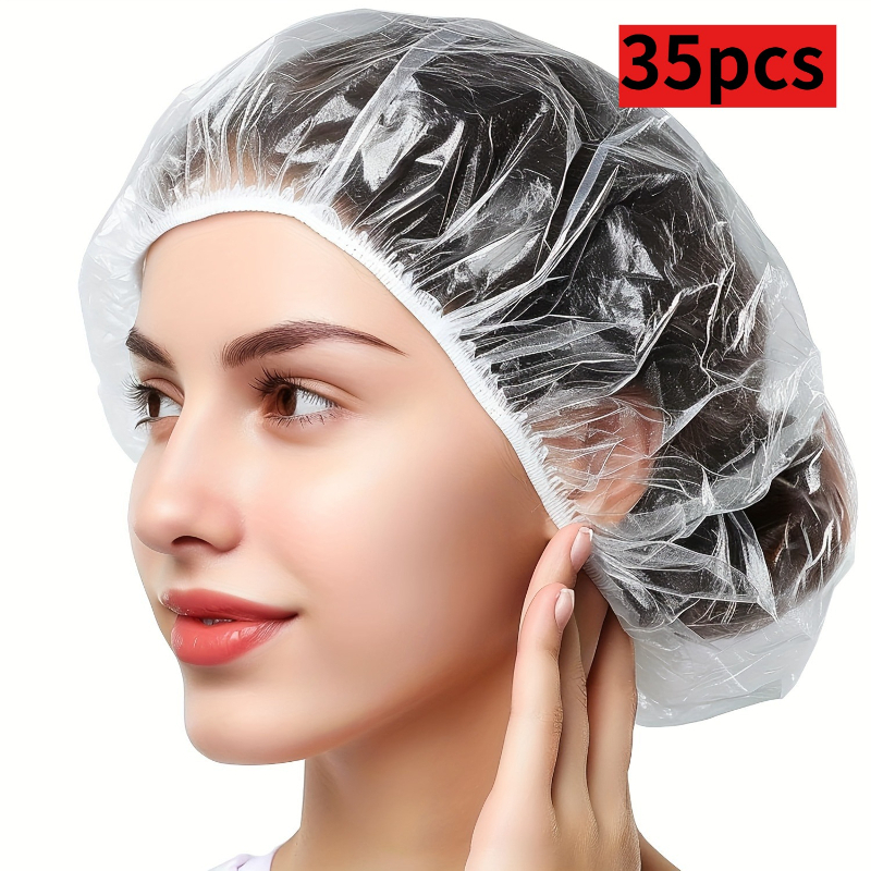 Image of 35pcs Disposable Transparent Shower Caps - Ideal For Occasions - Home, Travel, Outdoor Activities, And Hotel Use - Suitable For Different Head Shapes - Anytime