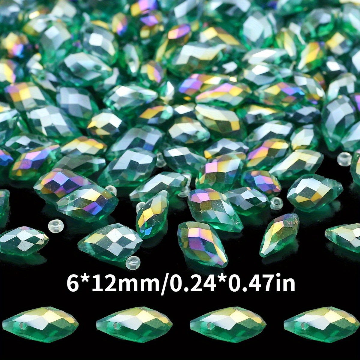 TEMU 5*8Mm-8*13Mm Perles Transparentes Vertes à Trou Latéral de , Perles en Cristal Artificiel AB, Perles Libres, Assortiments de Perles et de Bijoux
