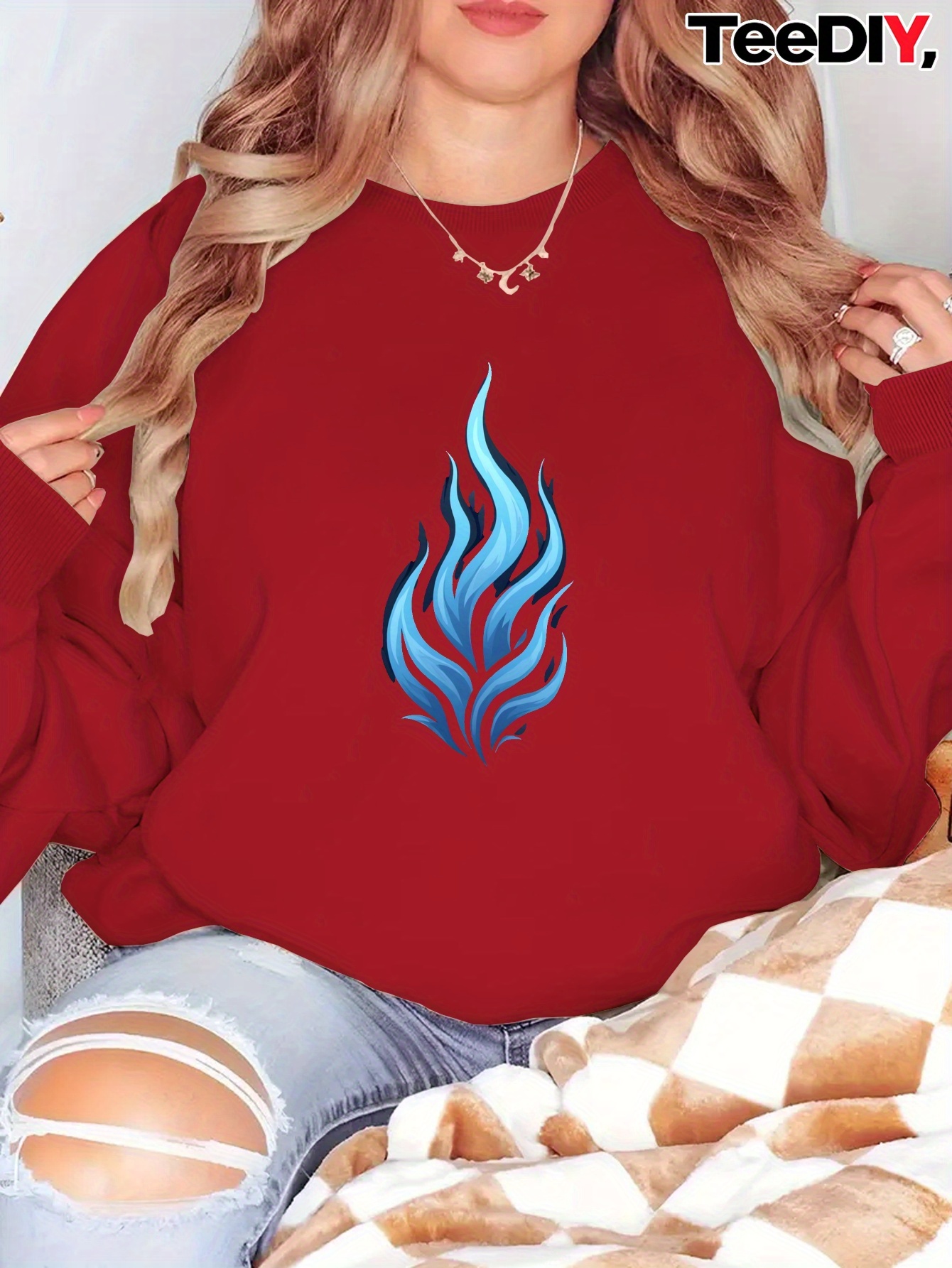 トップス FIRE PATTERN SWEATER flame sweater sold on Temu United States