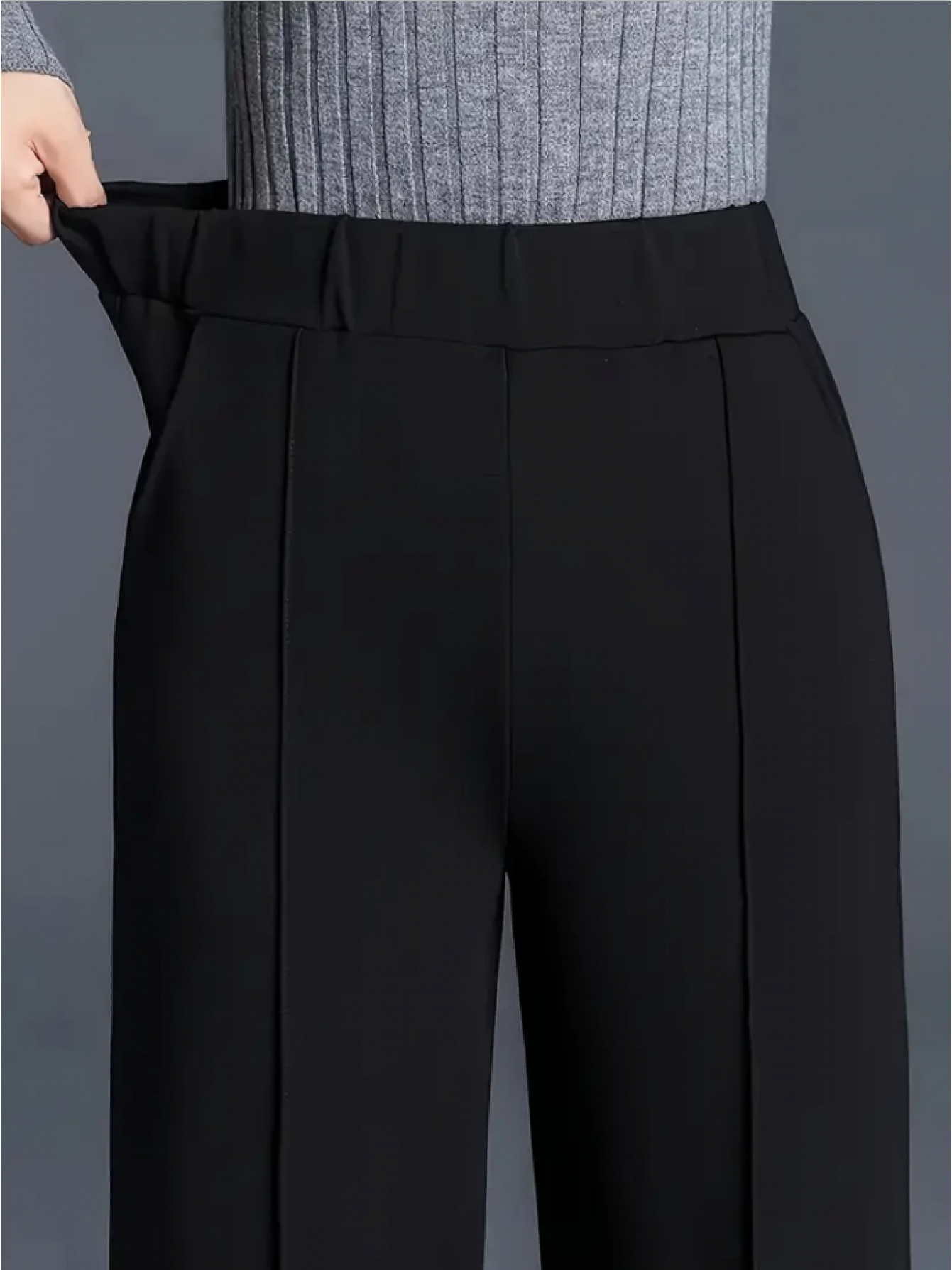 Plus Size - 2pcs Women S Elegant High-Waist Wide Leg Pants with Side Pockets, Solid Color Loose Fit Pants for Work and Office,    , Casual Office Wear | Elegant Wide Leg Pants |  