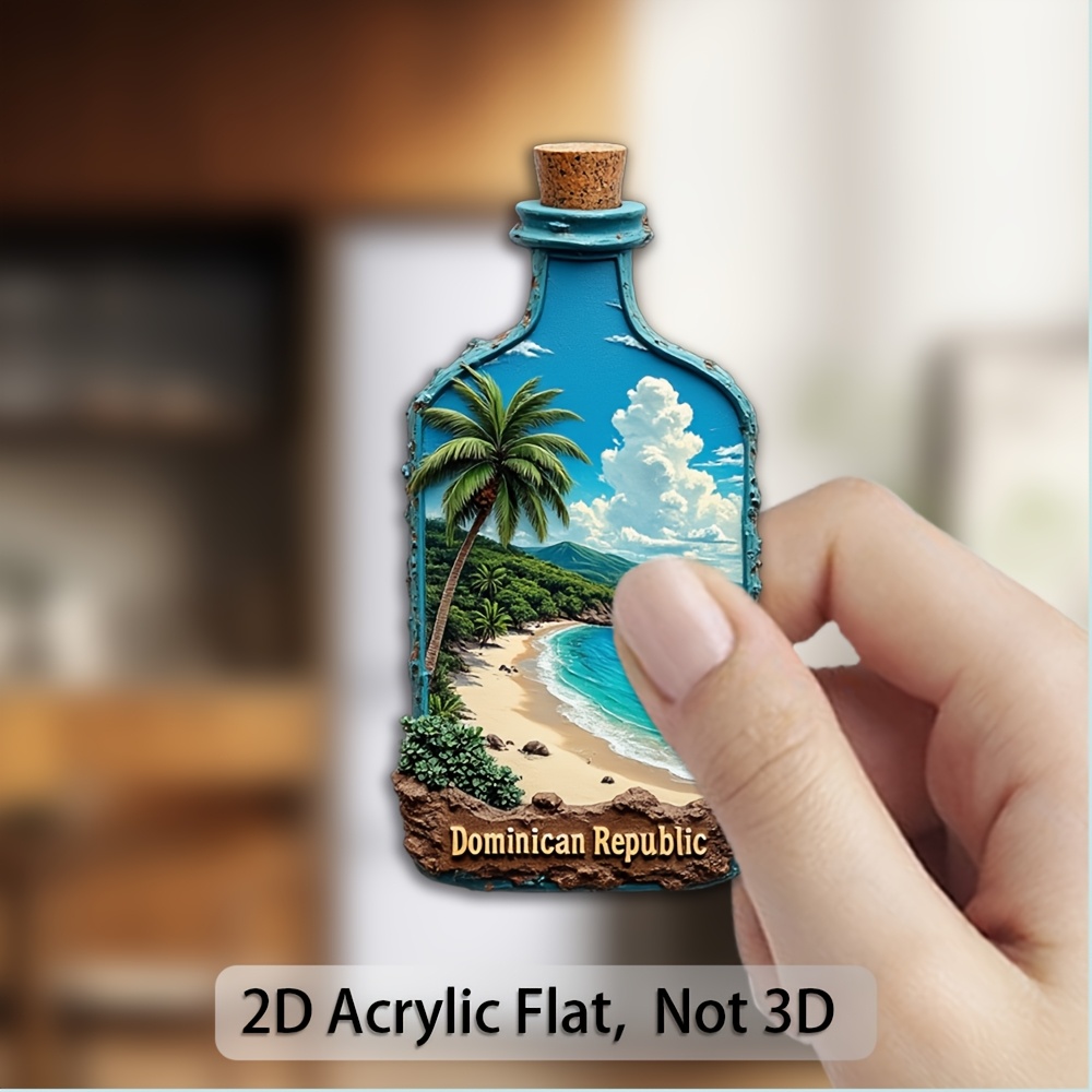 TEMU Imán de nevera acrílico y placa decorativa con temática de Dominicana - Forma de botella con base, para decoración de temática , para imanes de