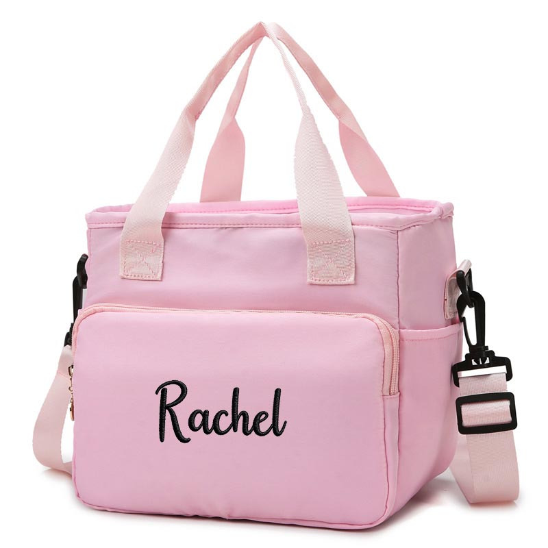 TEMU 1pc Custom Embroidered Insulated Lunch Bag, Portable Thermal Food Storage Pouch With Shoulder Strap, Reusable Lunch Box Bag, Suitable For Work,
