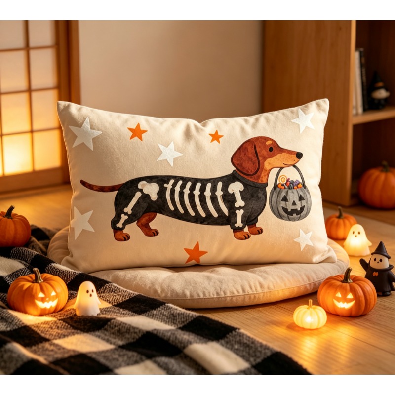 TEMU Housse de coussin lombaire 1 pièce double face avec teckel squelette et chien citrouille - Housse de coussin lombaire moderne imprimée avec