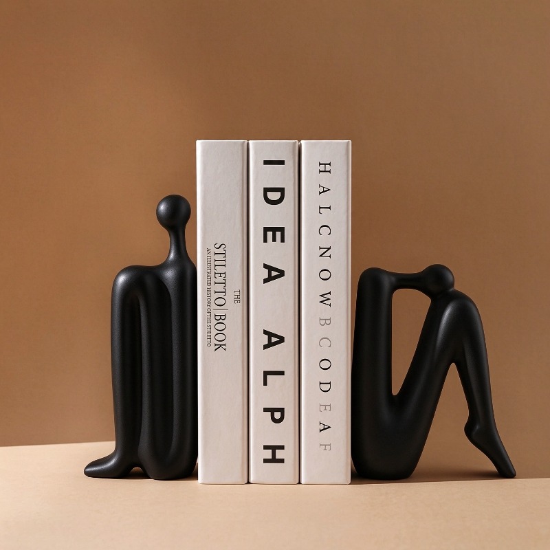 Set of 2 Modern Decorative Bookends, Abstract Human Figure Statues