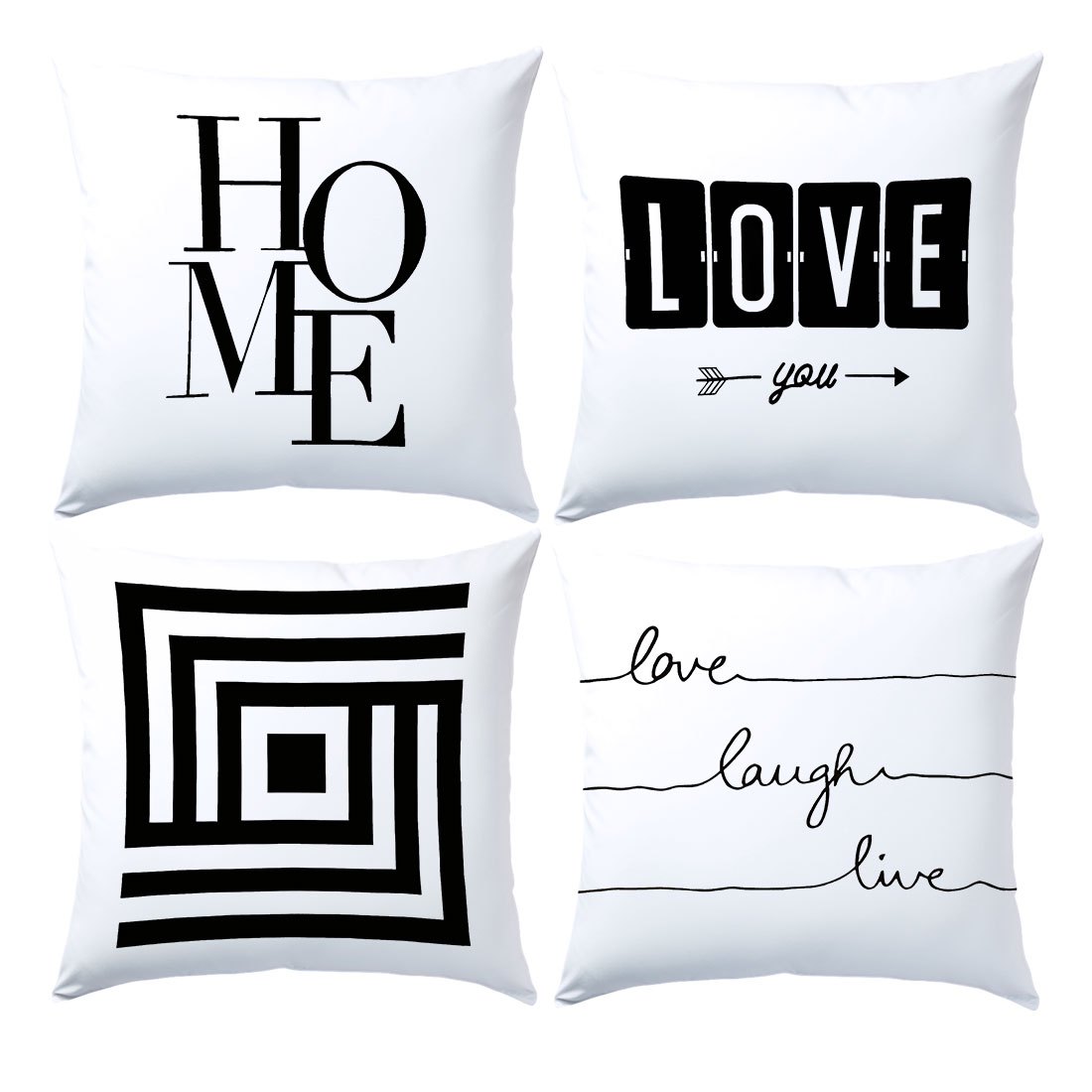 E-shop 4er-Set, einseitig bedruckte Kissenbezüge, minimalistischer Text „“, schwarz-weiße Kissenbezüge, 17,7 x 17,7 Zoll, Kissenbezüge für , geeignet