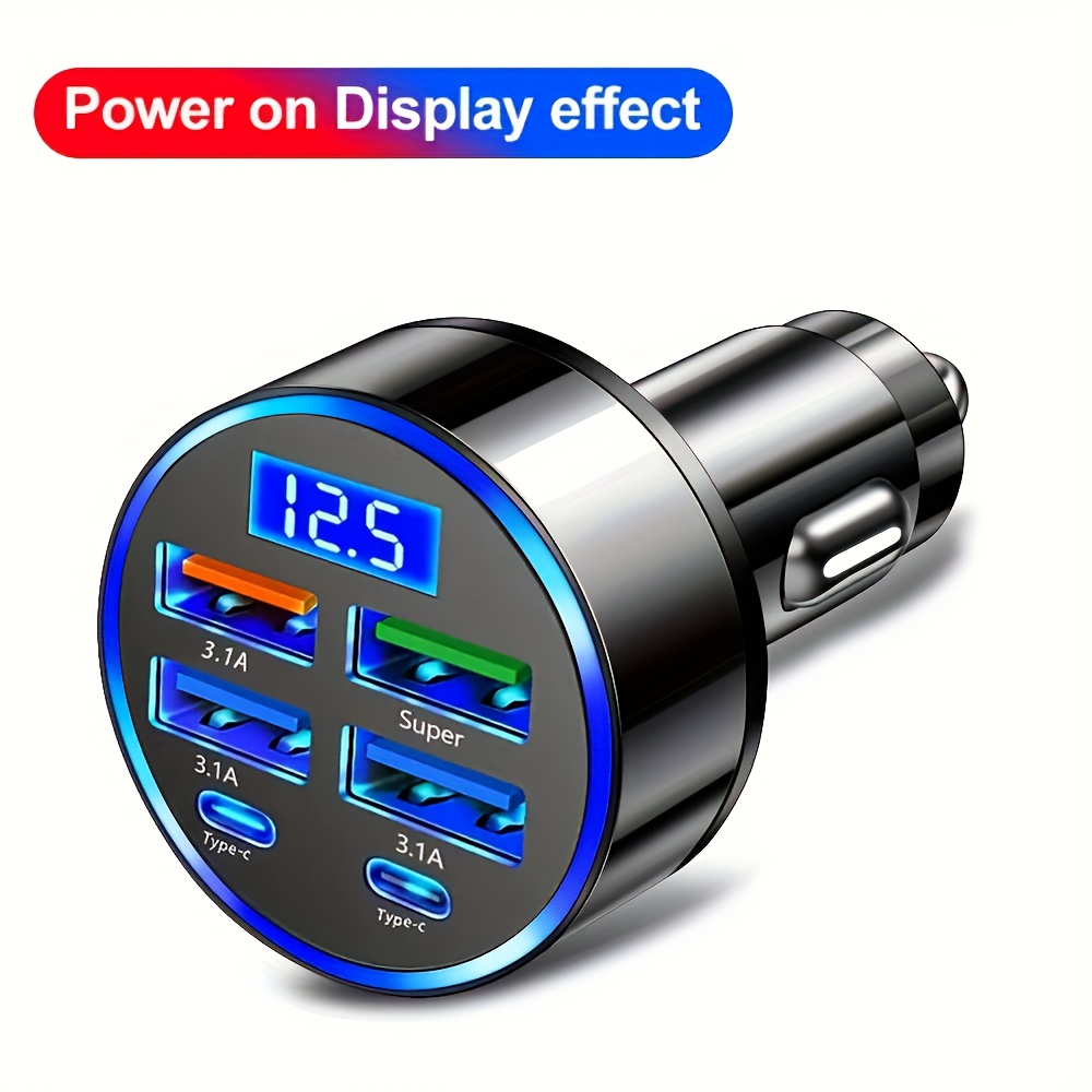 LAN XUN Ultra-Fast Dual PD USB& Type-C Car, 12-24V Quick Charge with Digital Display and Overcharge Smartphones, Portable