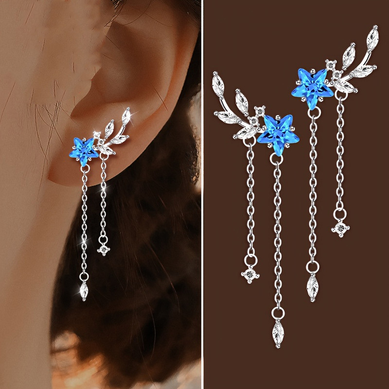 Women's Elegant Blue Starry Wheat Braid Studs with Zirconia