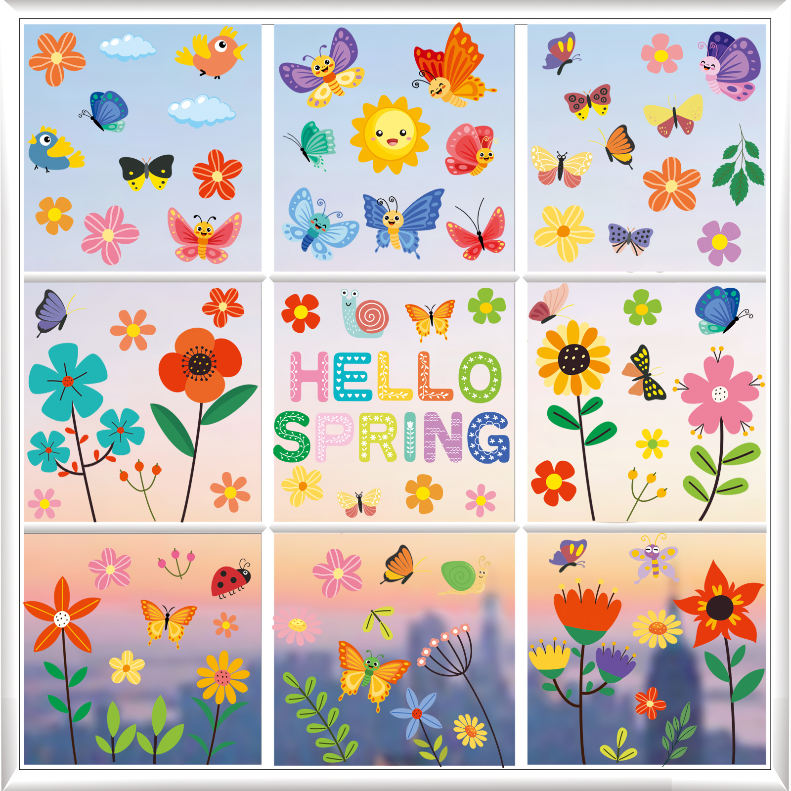 

86pcs Hello Window Clings, Removable Gel Window Stickers Flower Window Decals For Glass Window Decorations