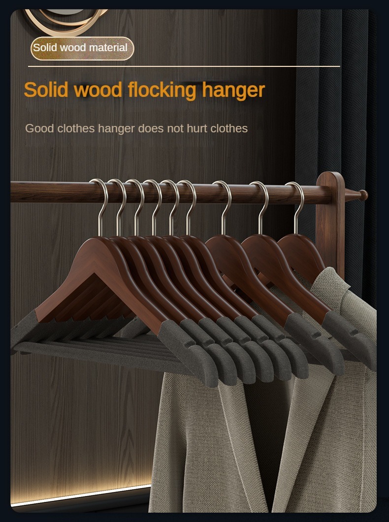 8 High-Quality Velvet Wooden Hangers Made of Maple, Designed for Men'S Suits - Non-Slip Hangers - Luxurious Natural Wood And Velvet Hangers for Hanging Pants, Suits, Dresses, And Skirts - Featuring Non-Slip Chrome Hooks, Shoulder Notches