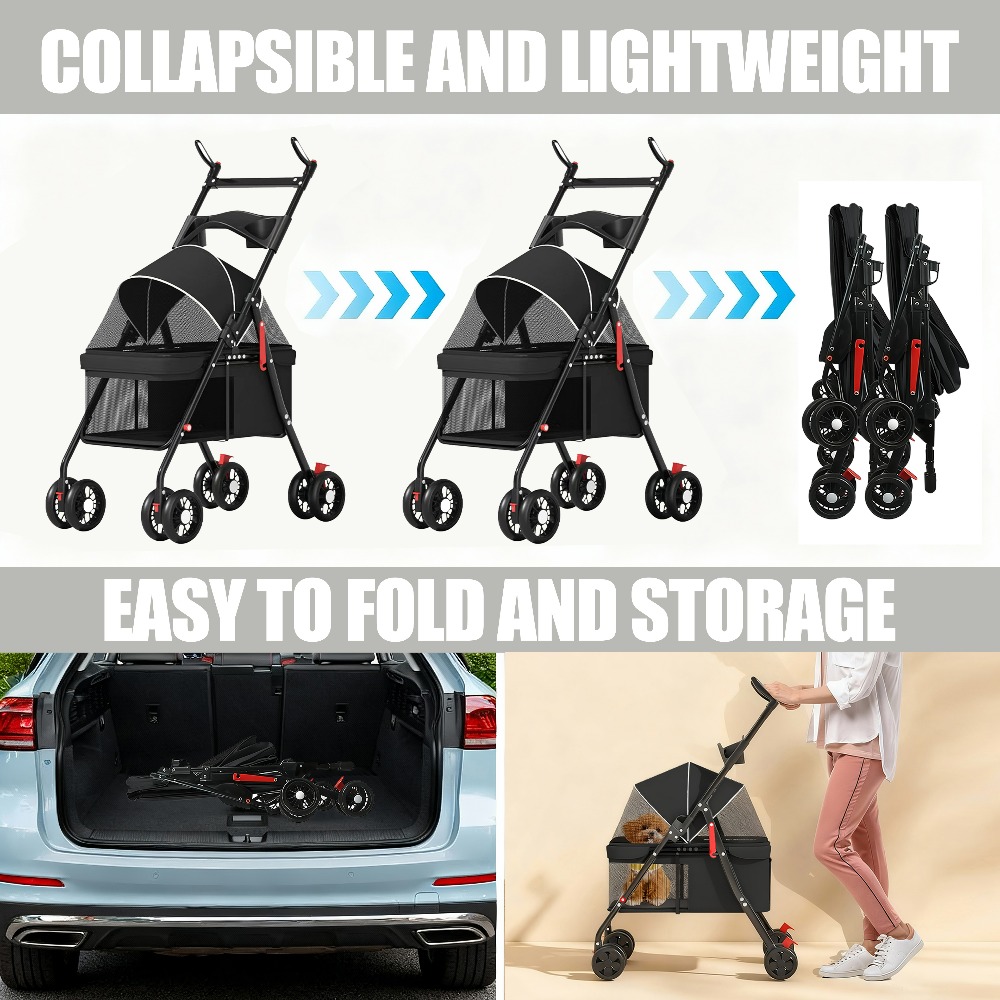 Pet Stroller with 360° Rotating Wheels