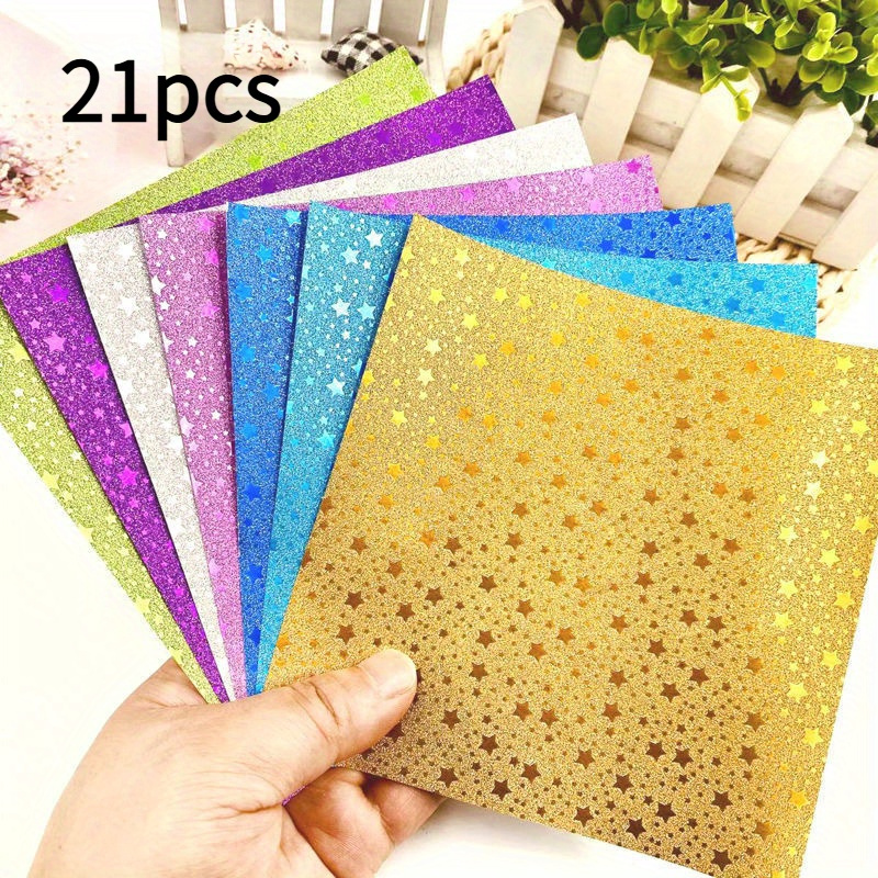 TEMU 21 pezzi di carta colorata con , motivo a stella a punte con strass, carta glitterata con strass, airone per origami, set di carta per biglietti