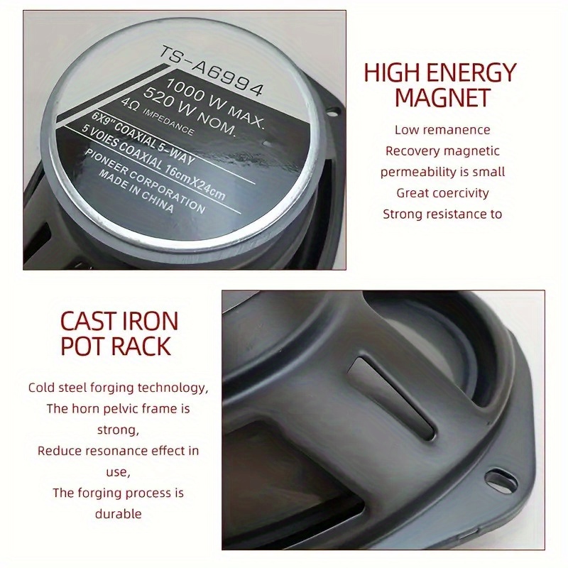 VNSMM 6x9 Zoll 5-Wege Koaxiallautsprecher 1000W - HiFi Auto Lautsprecher Mit Staubschutz | Für Autotüren