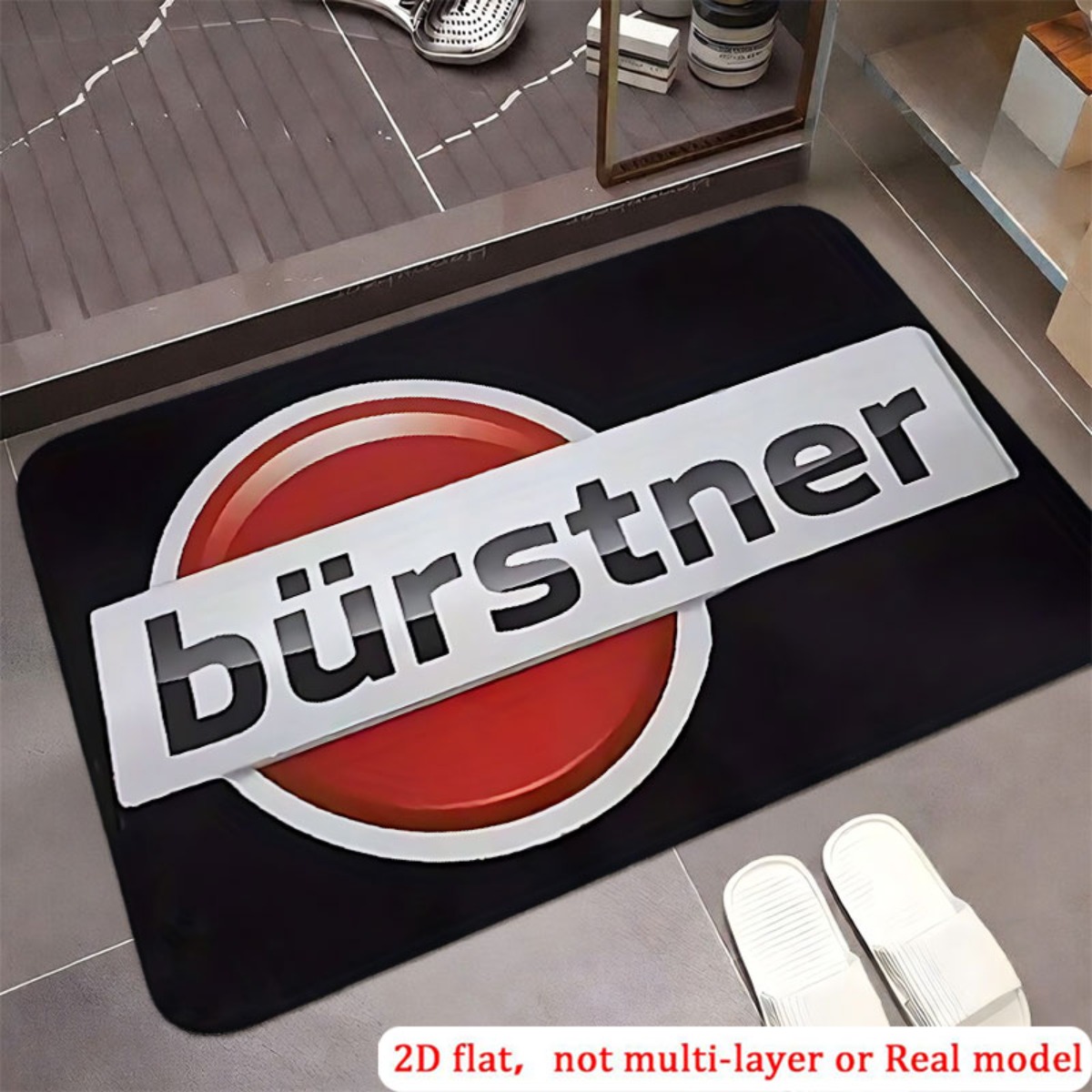 TEMU Tapis de bain antidérapant 2D plat, 2D plat, 2D plat imprimé 1pc, tapis de sol moderne et facile à poser, cercle rouge et motif imprimé de