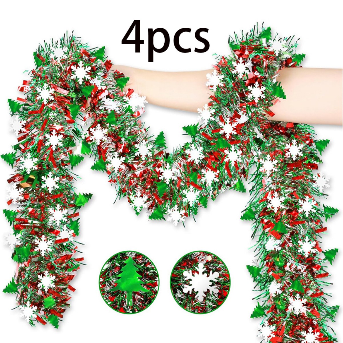 TEMU 4pcs Christmas Tinsel Streamers, Snowflake Christmas Plastic Fringe, Christmas Tree Decorative Hanging Ornaments For Home, Shopping Mall Window