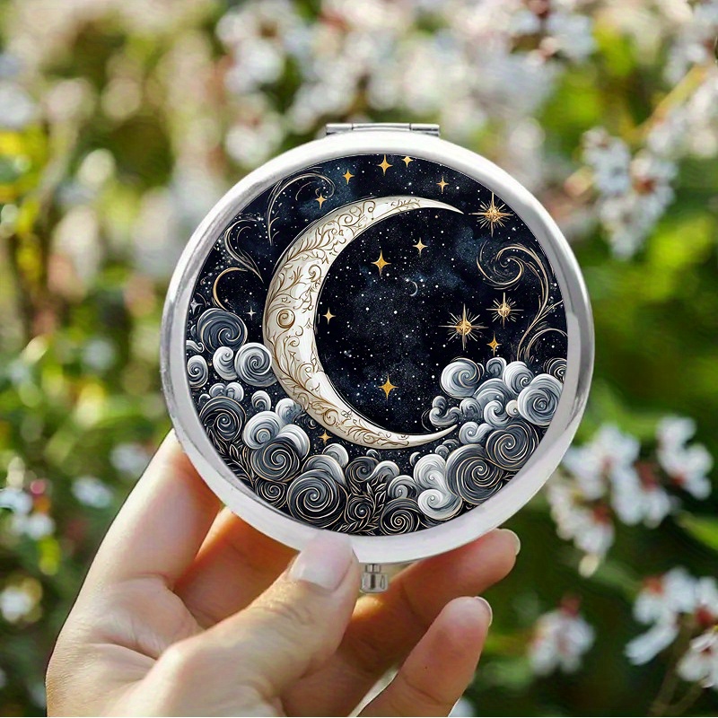 TEMU Specchietto Portatile Pieghevole 2D con Design di Luna e , per Bomboniere Nuziali, Regali Festivi, Halloween, Natale e Collezionismo, Specchio