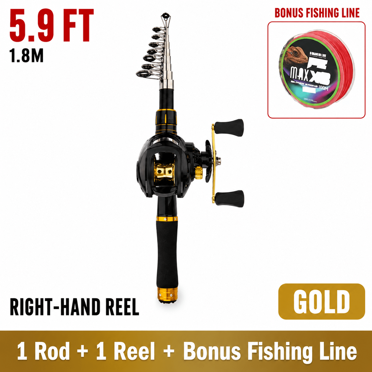 Image of Telescopic Fishing Rod And Reel Combo, 5.25ft/5.9ft/6.9ft Portable Compact Travel Fishing Pole With Bonus Fishing Line, Left-hand Or Right-hand Baitcasting Reel For Lake, River& Shore Fishing