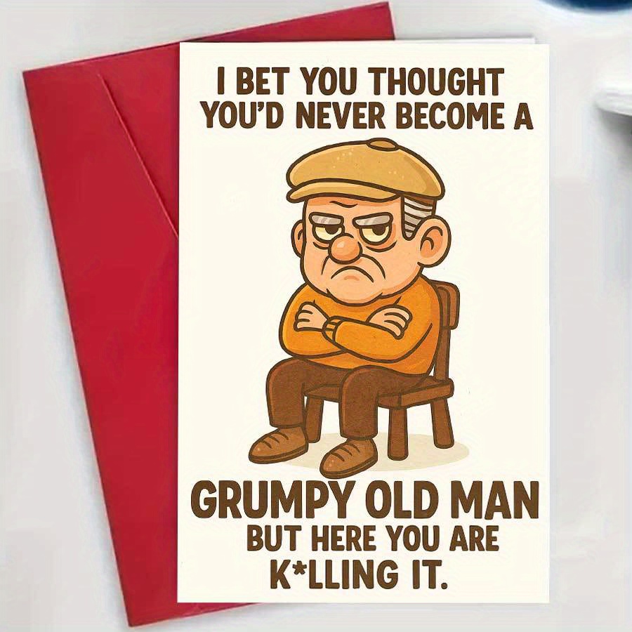 TEMU 1 pièce Carte de vœux amusante pour vieil homme grincheux, parfaite pour cadeaux d'anniversaire ou de départ à , célébrez le type adorable et