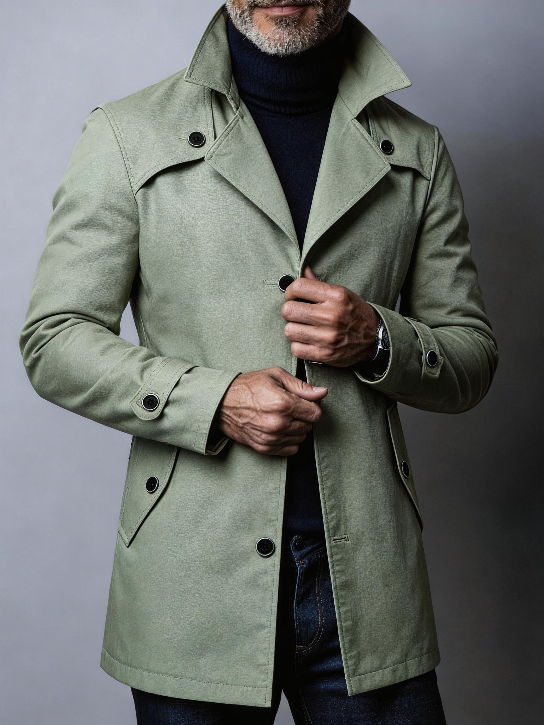 Men's Mature Western Style Trench Coat – Durable Commute Essential