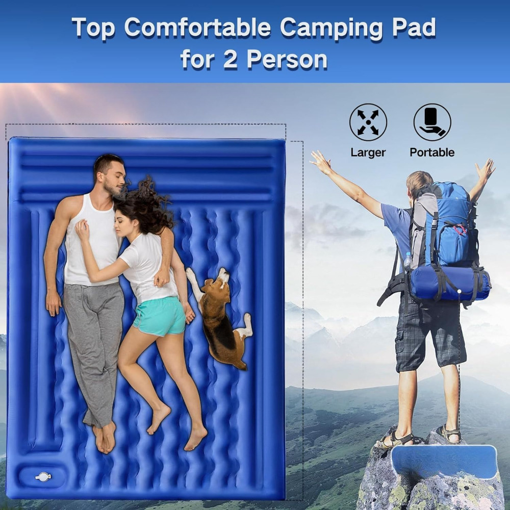 Double Camping Mat Built-in Fast Inflation Foot Pump Ergonomic Pillow For Camping Outdoor Rest