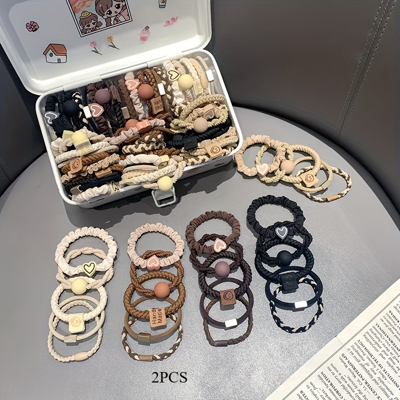 TEMU Bohemian Style Women's Hair Ties, 2 Random Styles - Cute And Sweet Bracelet Design, Elastic Band Suitable For Thin/thick Hair, Ideal For