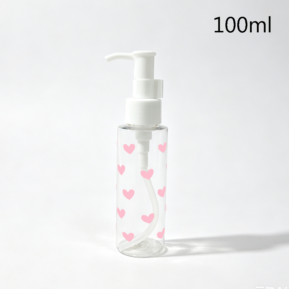 TEMU Botella vacía recargable de 1 pieza con estampado de corazones rosas femeninos tipo presión, opciones de 100 ml/150 ml, ideal para guardar