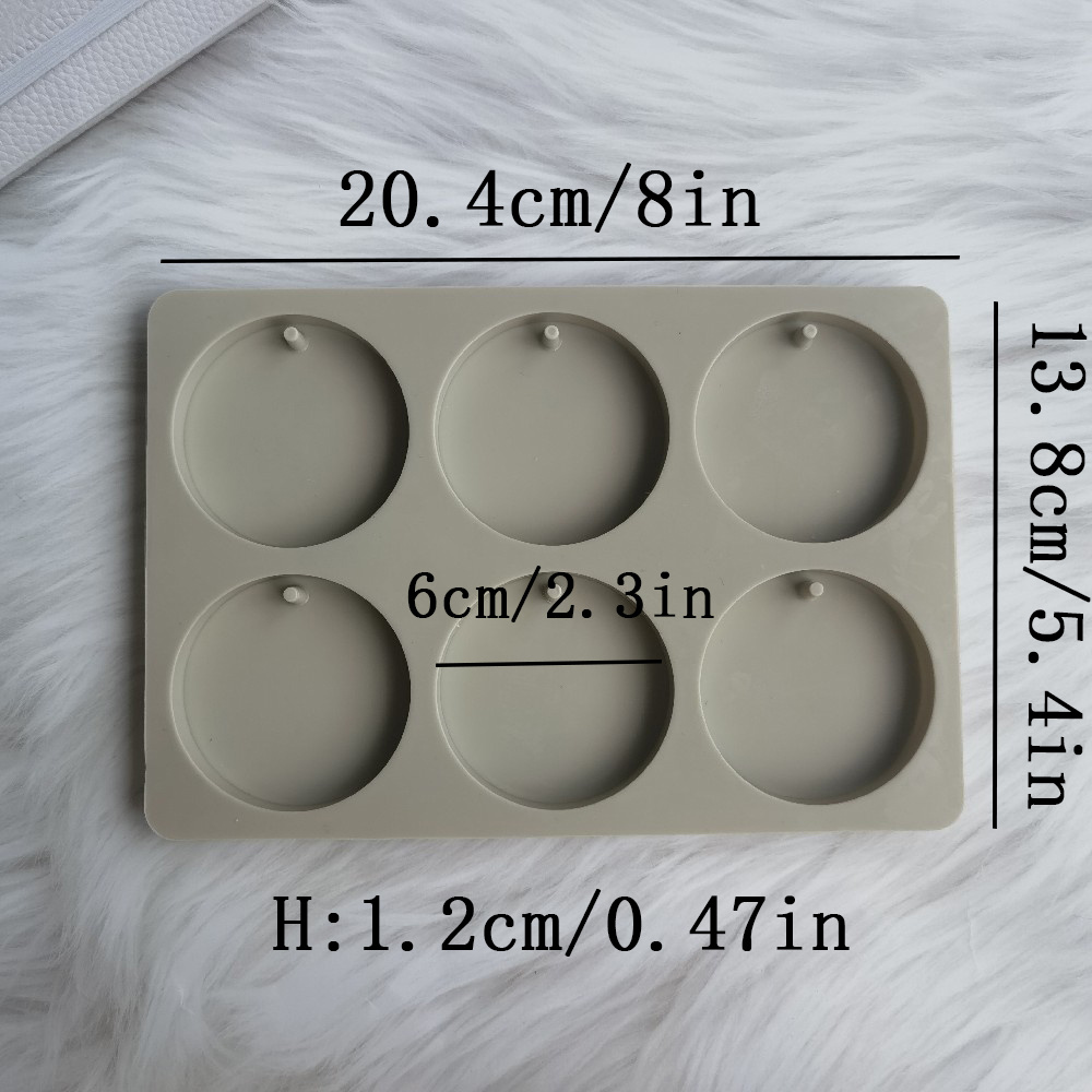 TEMU 1pc Molde de Silicona de 6 Agujeros 2.3in para Tabletas de Aromaterapia de Arcilla, Adornos Colgantes, Moldes de Cera, Moldes Circulares para