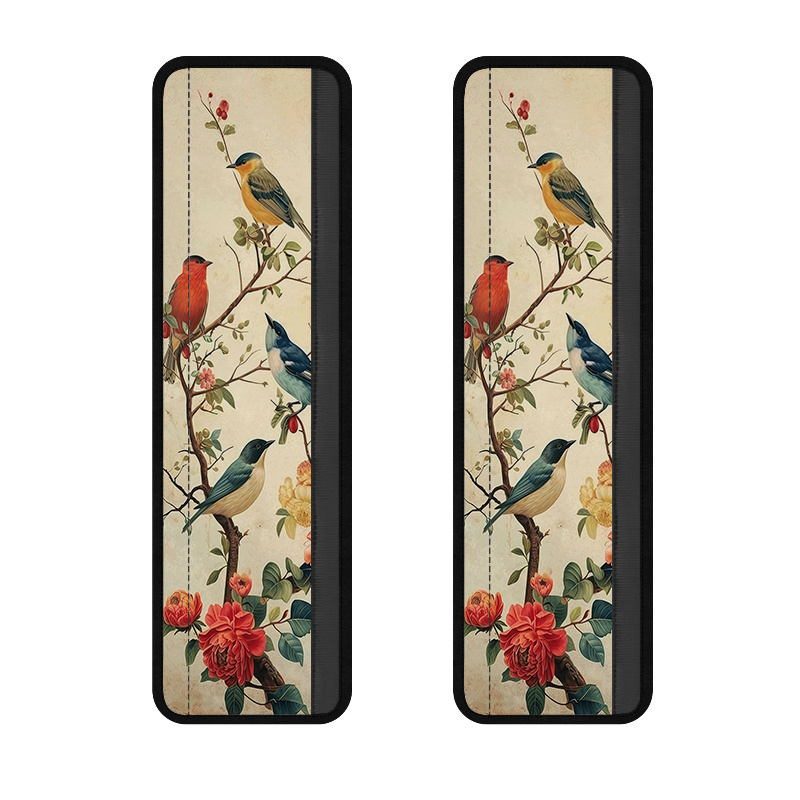 TEMU 2pcs Vintage Floral And Bird Watercolor Microwave And Refrigerator Protective Glove Set With Branches And Leaves, Unisex Spring/summer Kitchen