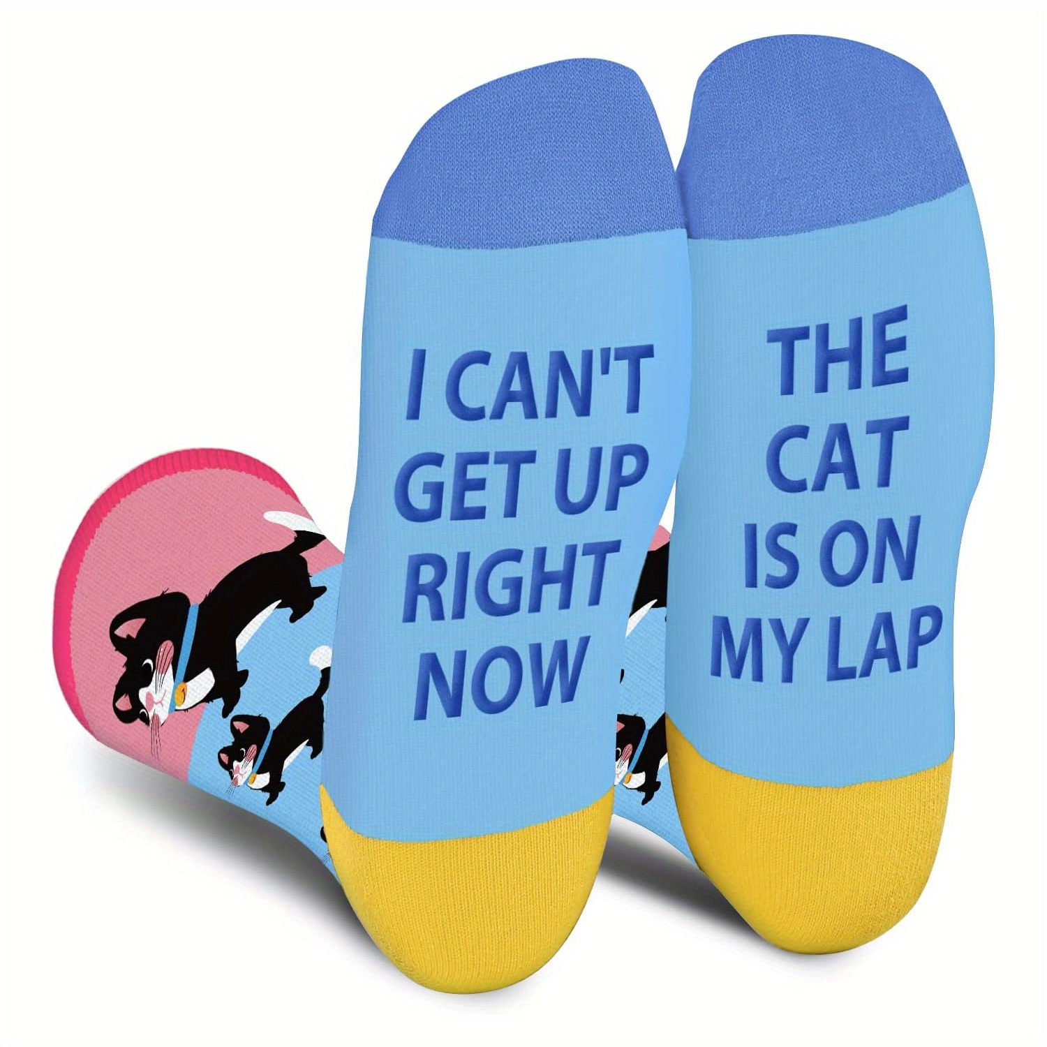 TEMU 1 Pair Funny Cat Socks Compatible For - Cute Paw Print & Kitten Face Novelty Socks - Cat-themed Gifts For Cat Ladies & Tabby Dads (mothers Day