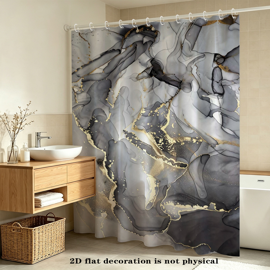 TEMU 2d Flat, 2d Flat, 2d Curtain 1pc, Marble Stripe Printed Pattern, Suitable For Home And Bathroom Decor, Polyester Fabric, , Bathroom Stall, Room