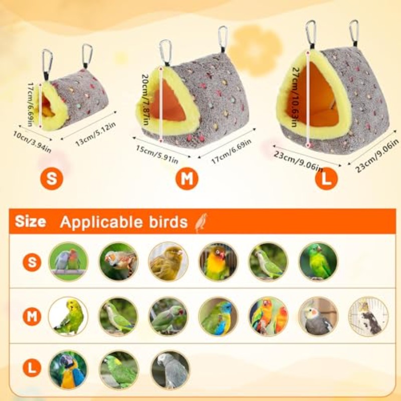 Warm Bird Nest House with Plush Mat & Hanging Hammock - Cozy Hideaway Hut for Macaw, African Grey, Parrots - Soft Cushioned Interior, Durable Cage Accessory with Ventilation & Easy-Clean Design, Medium Size for Small to Medium Birds