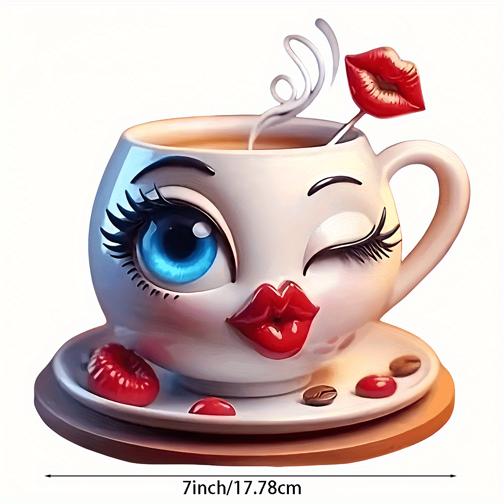 TEMU Whimsical Coffee Cup Car Sticker- Waterproof Vinyl Decal With Cartoon Design, Suitable For Bumpers, Trucks, Suvs, And Motorcycles- Adds To Your