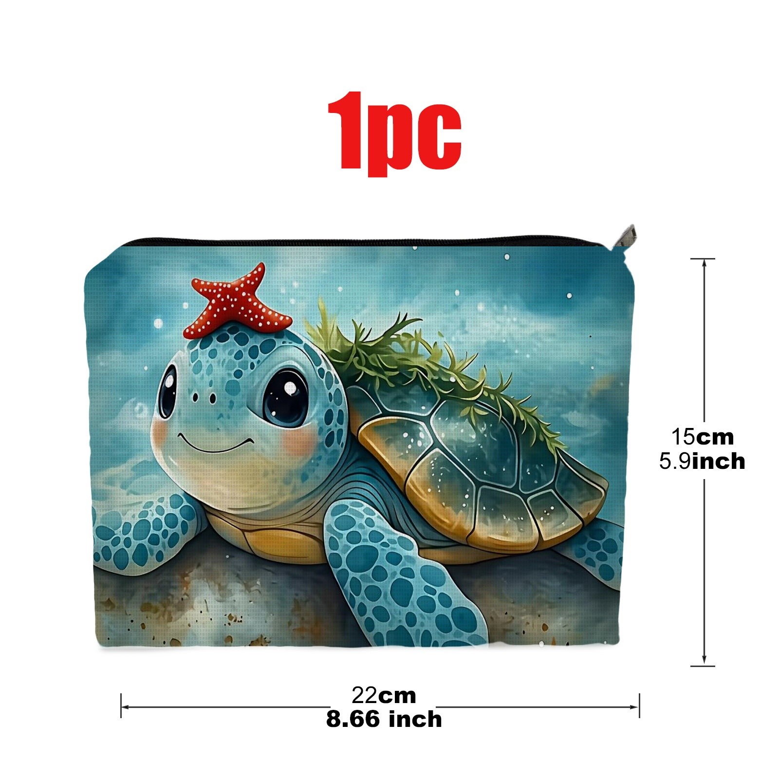 TEMU 1pc Double - Sided Makeup Bag, Size 5.9in*8.66in, Polyester Material, Adorable Cartoon Sea Turtle Pattern, Ideal For Daily Cosmetics Storage,