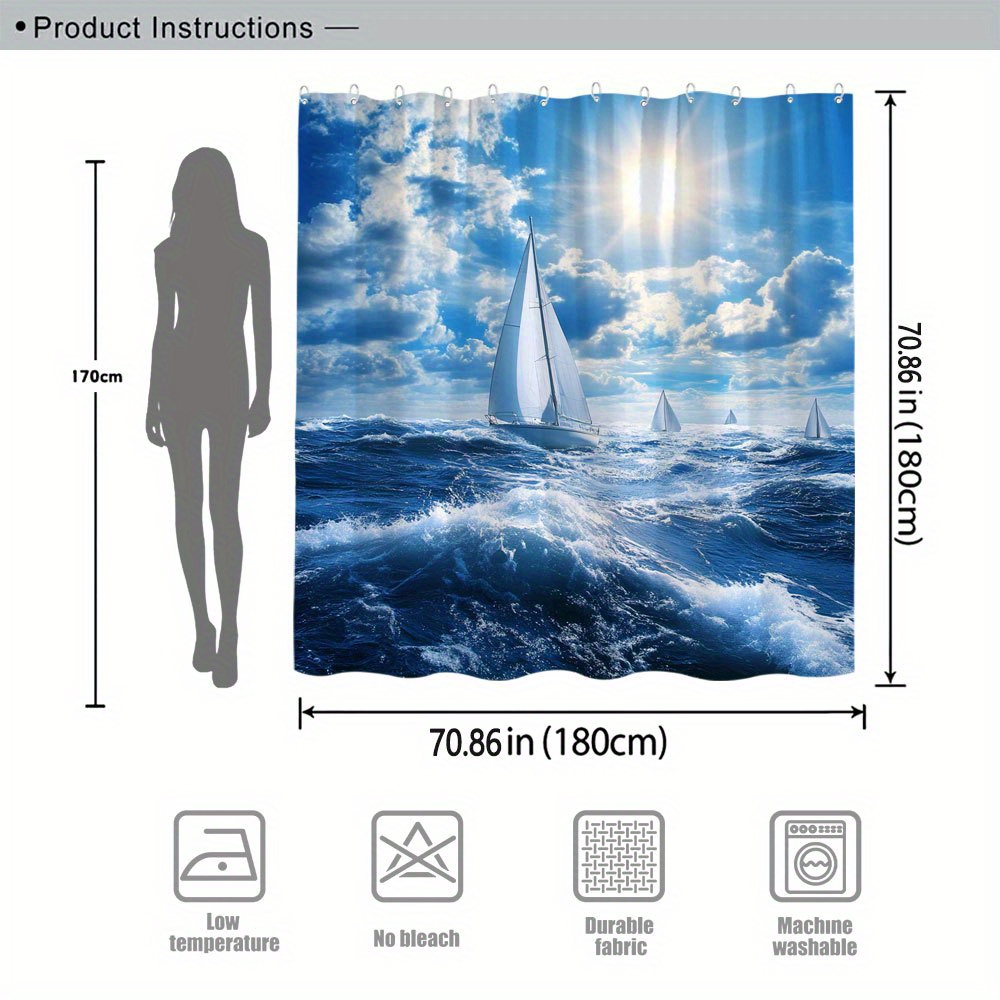 Nautical Sailing Bath Curtain with Hooks