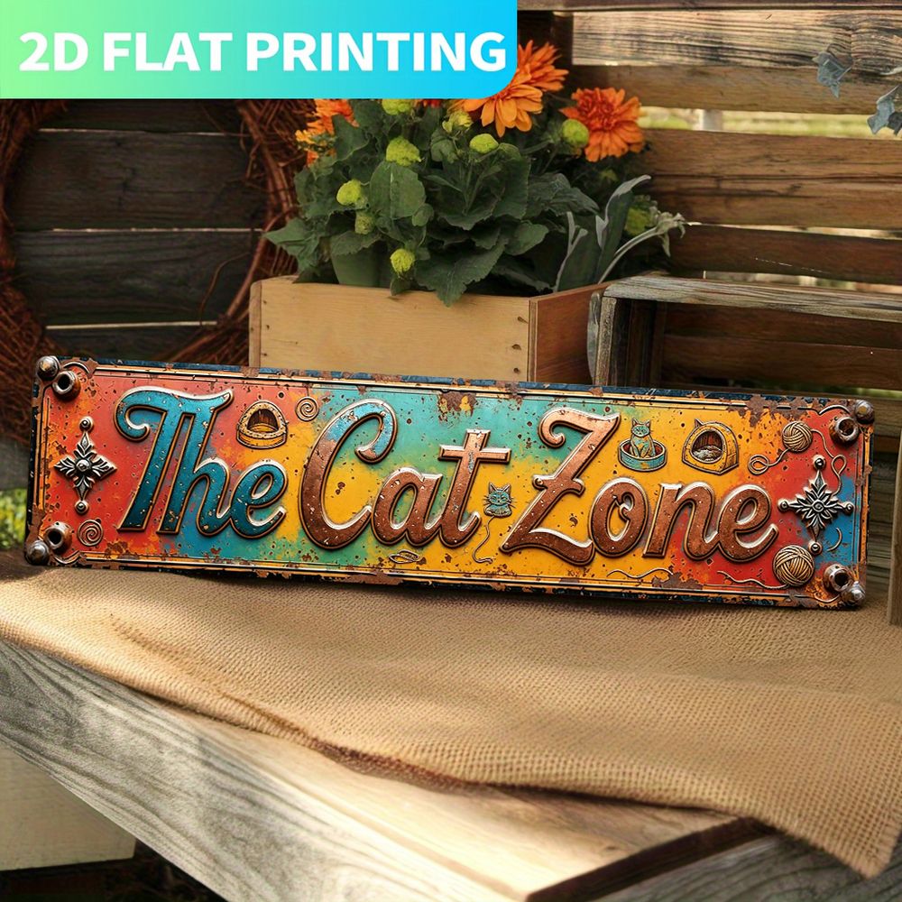 TEMU 2d Flat 1pc, Metal Sign, Retro 'the Cat Zone' 15.75inch X 3.94inch Sign, Wall Sign - Humorous Suitable For Home, For Man Cave, Garage & Outdoor