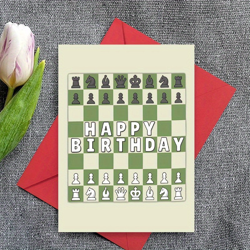 TEMU 1 Chess-themed Happy Birthday Card, A Creative Birthday Gift Suitable For Family, , Or Any Age Group, Party Decoration, Includes An Envelope