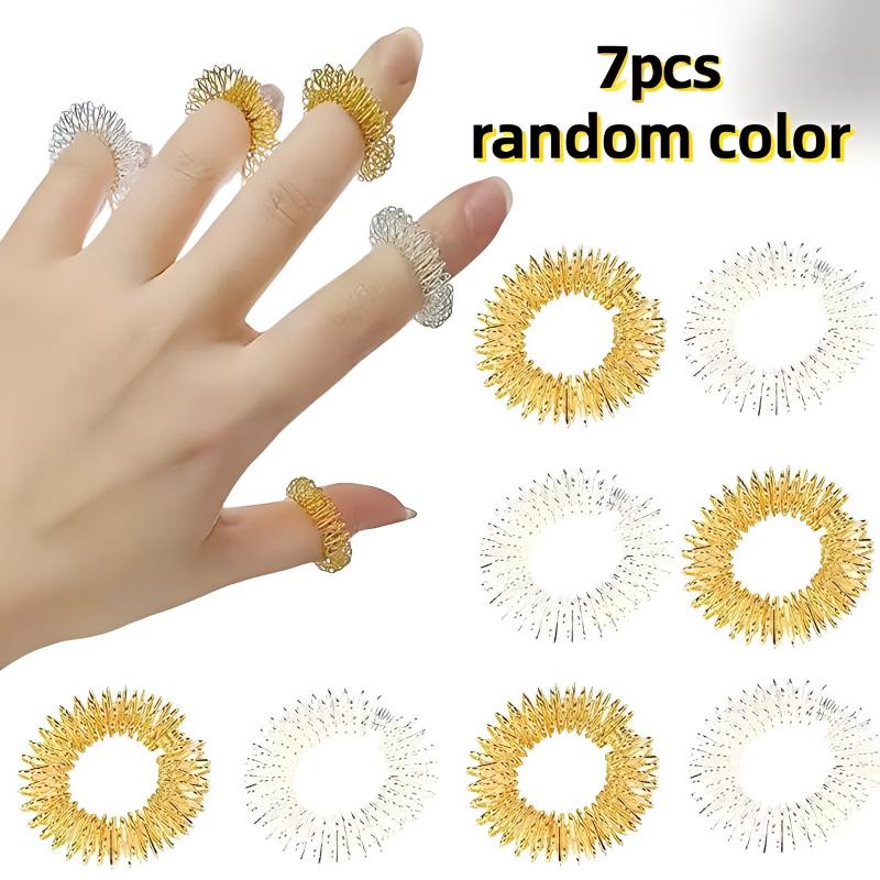 Image of 7pcs Random Color-acupressure Massage Ring | , Stress, Solid Color, Hand Massage
