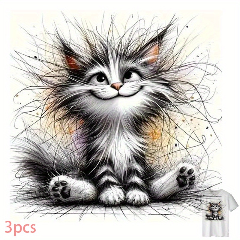 Image of 3pcs Diy Heat Transfer Decals, T-shirt Iron-on Patches, Decorative Cat Pattern, Suitable For Backpacks And Throw Pillows, Easy To Apply, High Toughness, Tear-resistant, Image Only