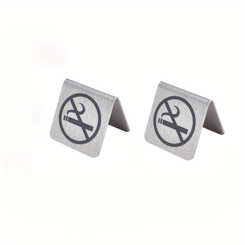 2pcs/3pcs Stainless Steel No Smoking Table Sign, Signage Board Warning Sign No Smoking Sign Card Hotel Office Non-smoking Desk Logo Indicator, 48x50x50mm