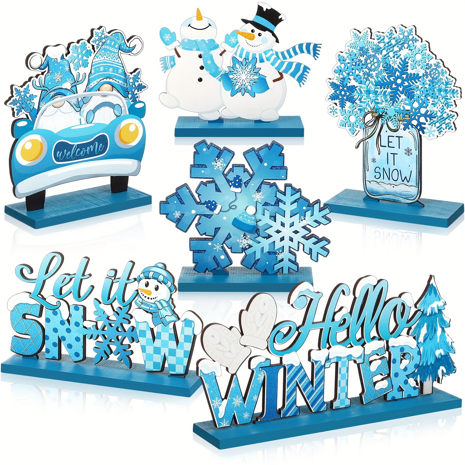 TEMU 6 stuks Winter Houten Bureau Decoratie Sneeuwvlok Boerderij Stijl Feest Tafelstuk