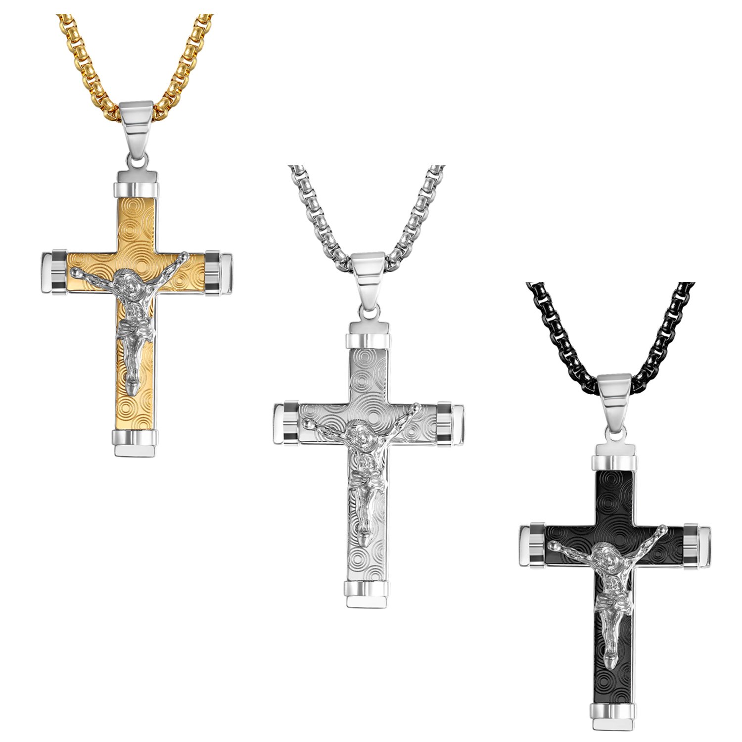 „Jewelrywe“ kryžiaus pakabukas su raibomis, 304 nerūdijančio plieno vėrinys, 55,88 cm grandinėlė vyrams