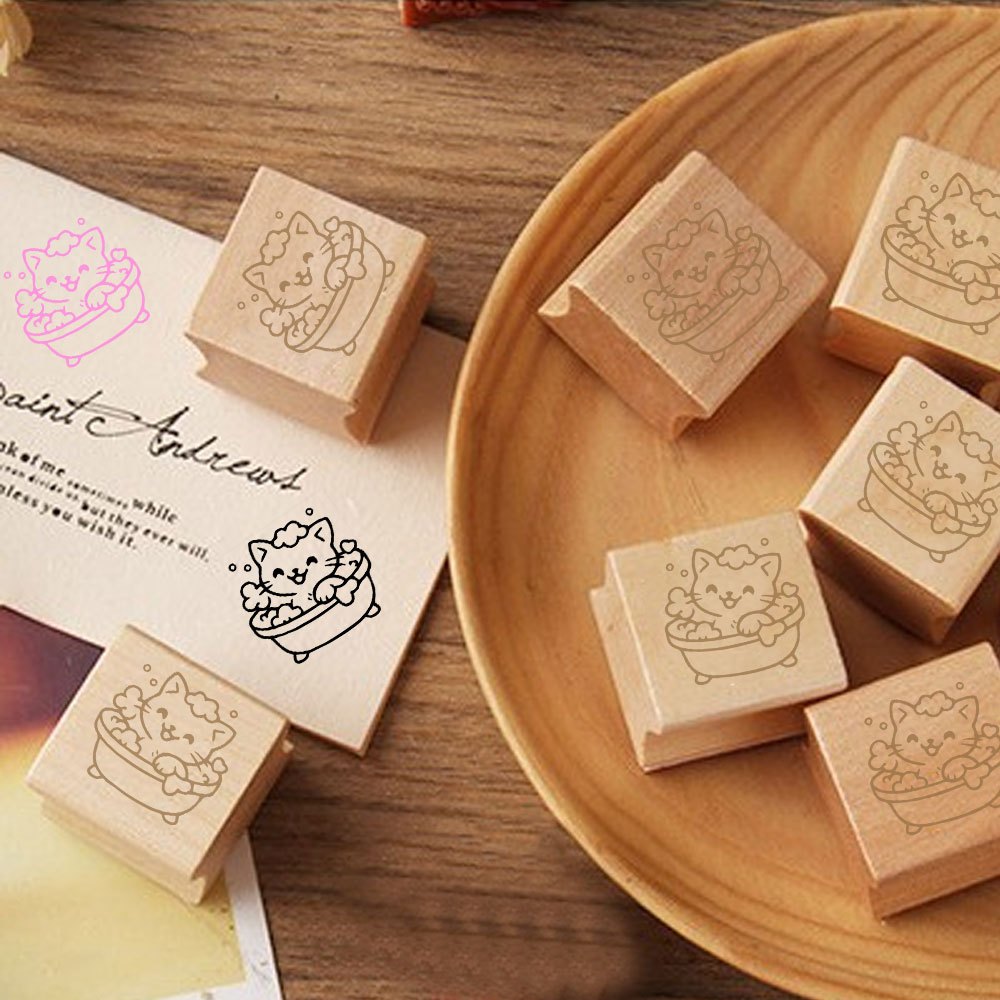 Square Exquisite Wooden Decorative Journal Stamp